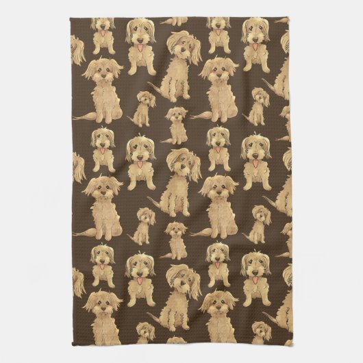 Dog Pattern Brown labradole goudendoedle Theedoek (Verticaal)
