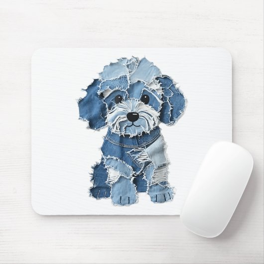 Dog Pattern Denim Patchwork Art Muismat (Met muis)