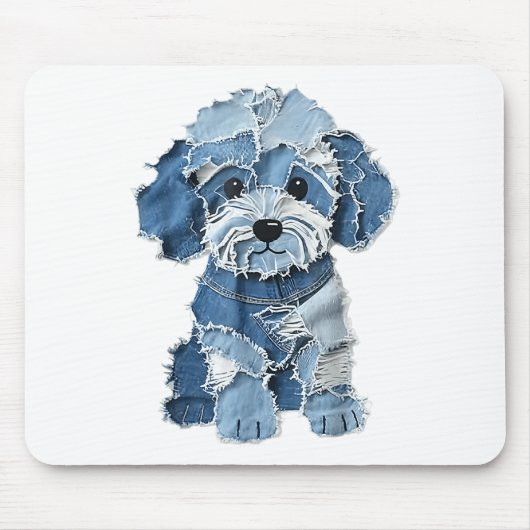 Dog Pattern Denim Patchwork Art Muismat (Voorkant)