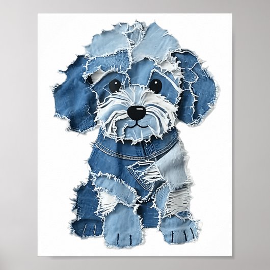 Dog Pattern Denim Patchwork Art Poster (Voorkant)