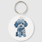 Dog Pattern Denim Patchwork Art Sleutelhanger (Voorkant)