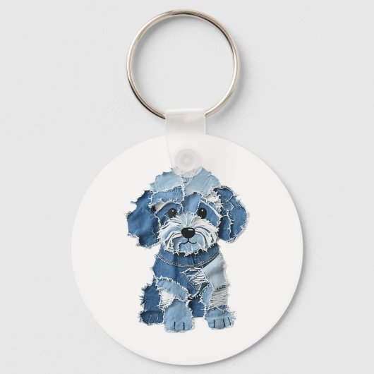 Dog Pattern Denim Patchwork Art Sleutelhanger (Voorkant)