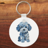 Dog Pattern Denim Patchwork Art Sleutelhanger (Voorkant)