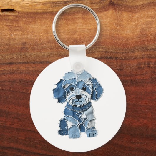 Dog Pattern Denim Patchwork Art Sleutelhanger (Voorkant)