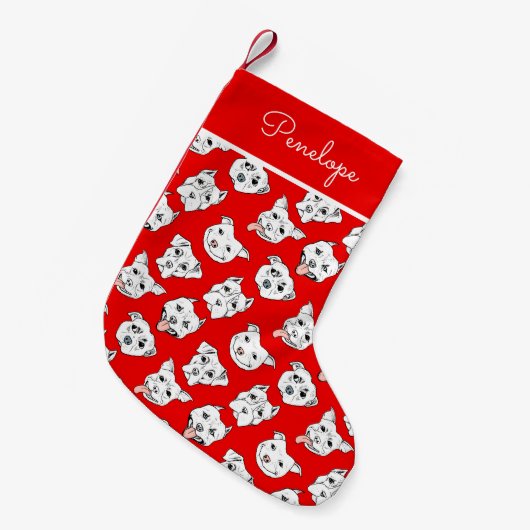 Dog Pattern, Red, Personalized Kleine Kerstsok (Voorkant (Hangend))