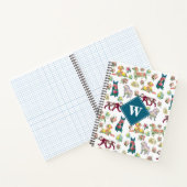 Dog Pattern  Waterverf Flowers Monogram Notitieboek (Binnen)