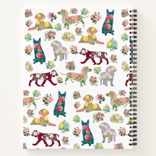 Dog Pattern  Waterverf Flowers Monogram Notitieboek (Achterkant)