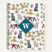 Dog Pattern  Waterverf Flowers Monogram Notitieboek (Voorkant)