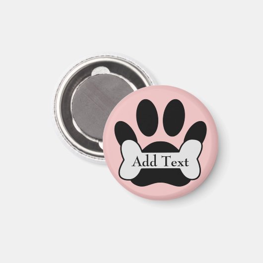 Dog Paw-afdruk en bot op Baby roze magneet (Voorkant / Achterkant)