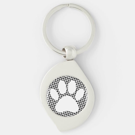 Dog Paw-afdruk met halftoonachtergrond-Sleutelhang Sleutelhanger (Voorkant)