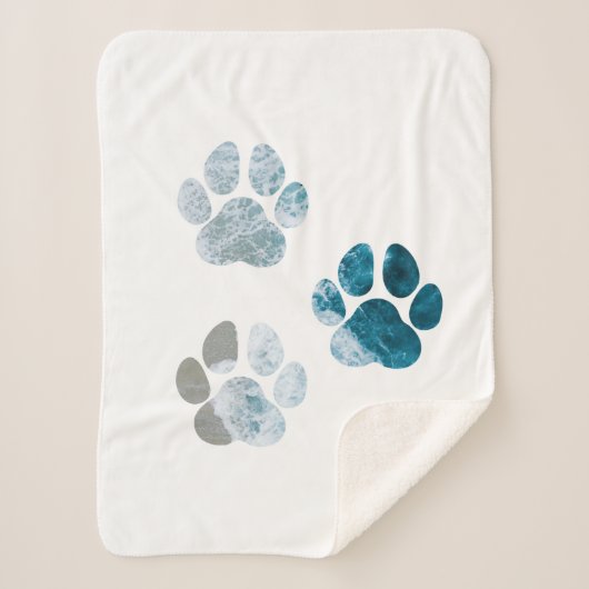 Dog Paw-afdrukken - Beach Waves en Sand Sherpa Deken (Voorkant)