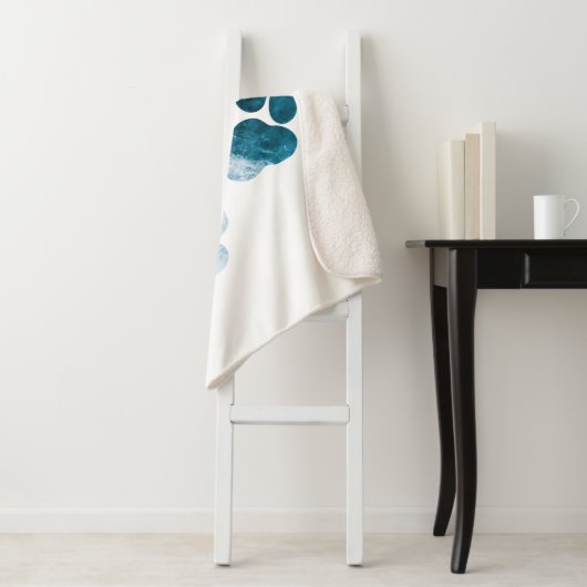 Dog Paw-afdrukken - Beach Waves en Sand Sherpa Deken (In situ)