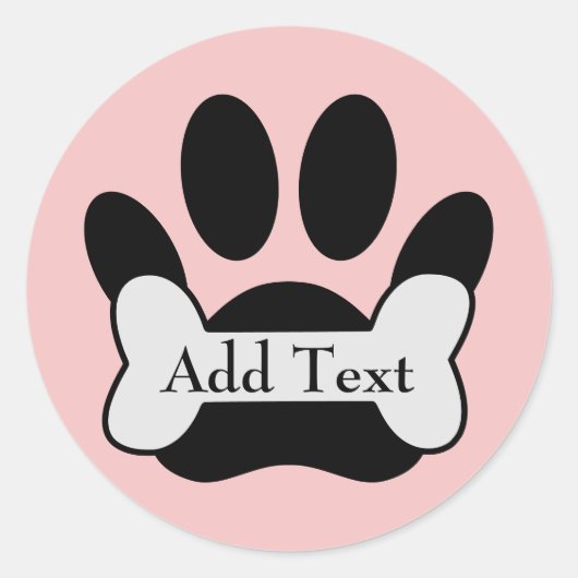 Dog Paw afdrukken en bot op Baby roze Ronde Sticker (Voorkant)