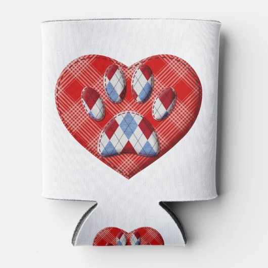 Dog Paw-afdrukken en rode harttekening Blikjeskoeler (Voorkant)