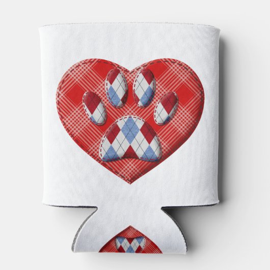 Dog Paw-afdrukken en rode harttekening Blikjeskoeler (Achterkant)