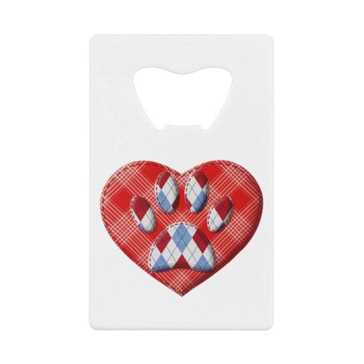 Dog Paw-afdrukken en rode harttekening Creditkaart Flessenopener (Voorkant)