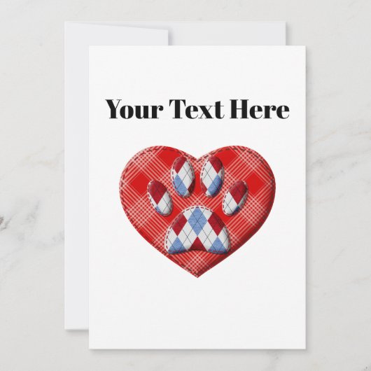 Dog Paw-afdrukken en rode harttekening Kaart (Voorkant)