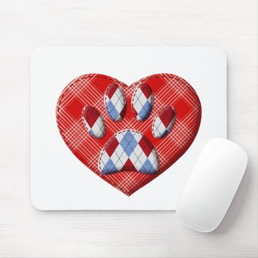 Dog Paw-afdrukken en rode harttekening Muismat (Met muis)