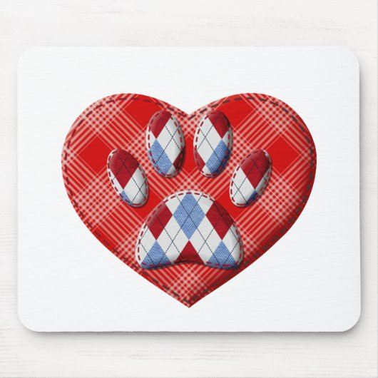 Dog Paw-afdrukken en rode harttekening Muismat (Voorkant)