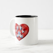 Dog Paw-afdrukken en rode harttekening Tweekleurige Koffiemok (Voorkant links)