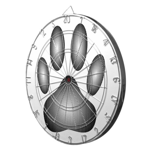 Dog Paw-afdrukken in zwarte en witte verlopen Dartbord (Voorkant Rechts)