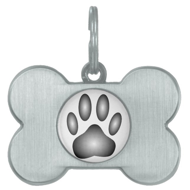 Dog Paw-afdrukken in zwarte en witte verlopen Huisdieren Naamplaatje (voorkant)