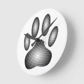 Dog Paw-afdrukken in zwarte en witte verlopen Ronde Klok (Hoek)