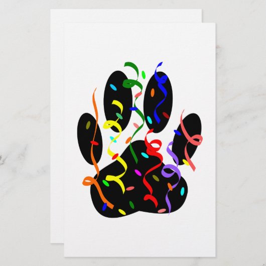Dog Paw-afdrukken met Confetti en streamer Briefpapier (Voorkant / Achterkant)
