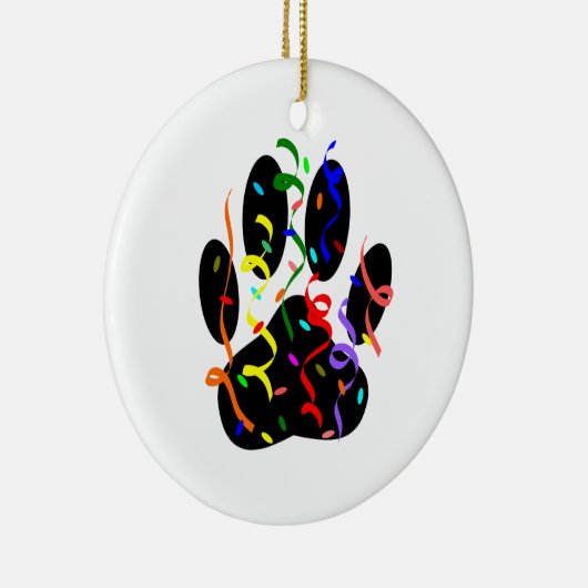Dog Paw-afdrukken met Confetti en streamer Keramisch Ornament (Rechts)