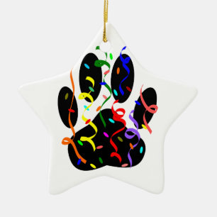 Dog Paw-afdrukken met Confetti en streamer Keramisch Ornament
