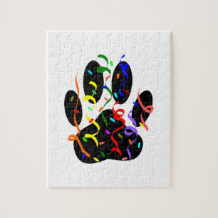 Dog Paw-afdrukken met Confetti en streamer Legpuzzel