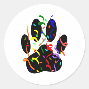 Dog Paw-afdrukken met Confetti en streamer Ronde Sticker