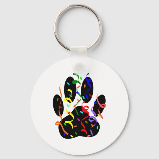 Dog Paw-afdrukken met Confetti en streamer Sleutelhanger (Voorkant)