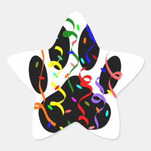 Dog Paw-afdrukken met Confetti en streamer Ster Sticker