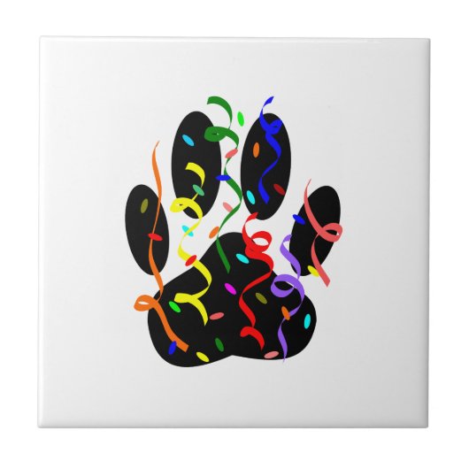 Dog Paw-afdrukken met Confetti en streamer Tegeltje (Voorkant)