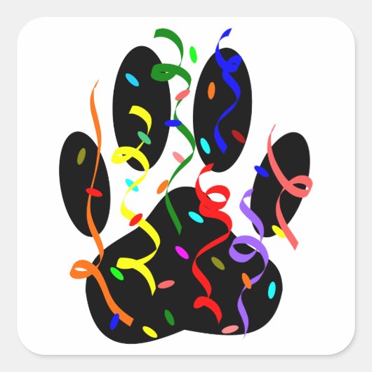 Dog Paw-afdrukken met Confetti en streamer Vierkante Sticker (Voorkant)