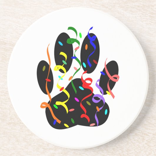 Dog Paw-afdrukken met Confetti en streamer Zandsteen Onderzetter (Voorkant)