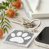 Dog Paw-afdrukken met halftoonachtergrond Sleutelhanger (Voorkant Rechts)