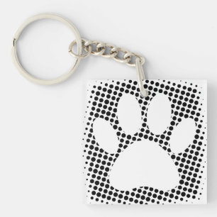 Dog Paw-afdrukken met halftoonachtergrond Sleutelhanger