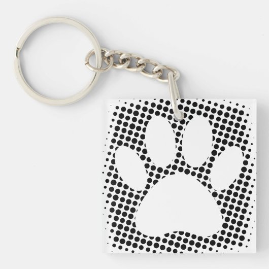 Dog Paw-afdrukken met halftoonachtergrond Sleutelhanger (voorkant)