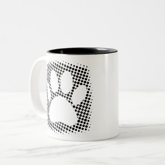 Dog Paw-afdrukken met halftoonachtergrond Tweekleurige Koffiemok (Voorkant links)