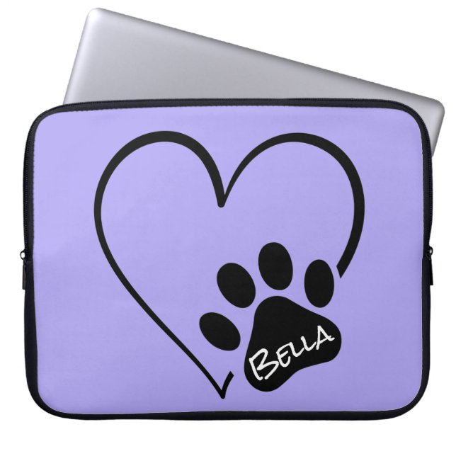 Dog Paw-afdrukken met hart en naam Laptop Sleeve (Voorkant)