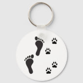 Dog paw afdrukken met menselijke voetafdruk sleutelhanger (Voorkant)