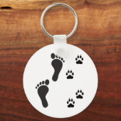 Dog paw afdrukken met menselijke voetafdruk sleutelhanger (Voorkant)