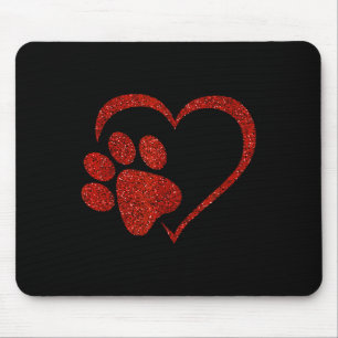 Dog Paw-afdrukken met rood hart voor valentijnsdag Muismat