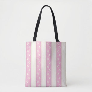 Dog Paw-afdrukken op roze en witte strepen Gift Tote Bag