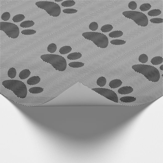 Dog Paw-afdrukken op zwarte en witte golven Cadeaupapier (Hoek)