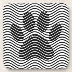 Dog Paw-afdrukken op zwarte en witte golven Drankjes Onderzetter