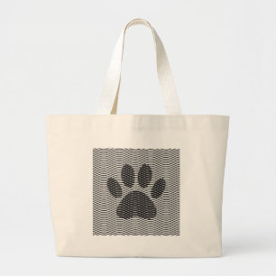Dog Paw-afdrukken op zwarte en witte golven Grote Tote Bag