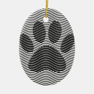 Dog Paw-afdrukken op zwarte en witte golven Keramisch Ornament